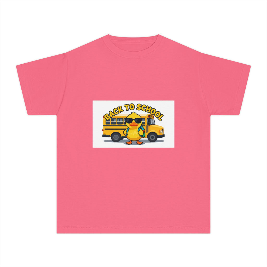 Back to School Youth Tee — Cute Duck & School Bus Kids Shirt