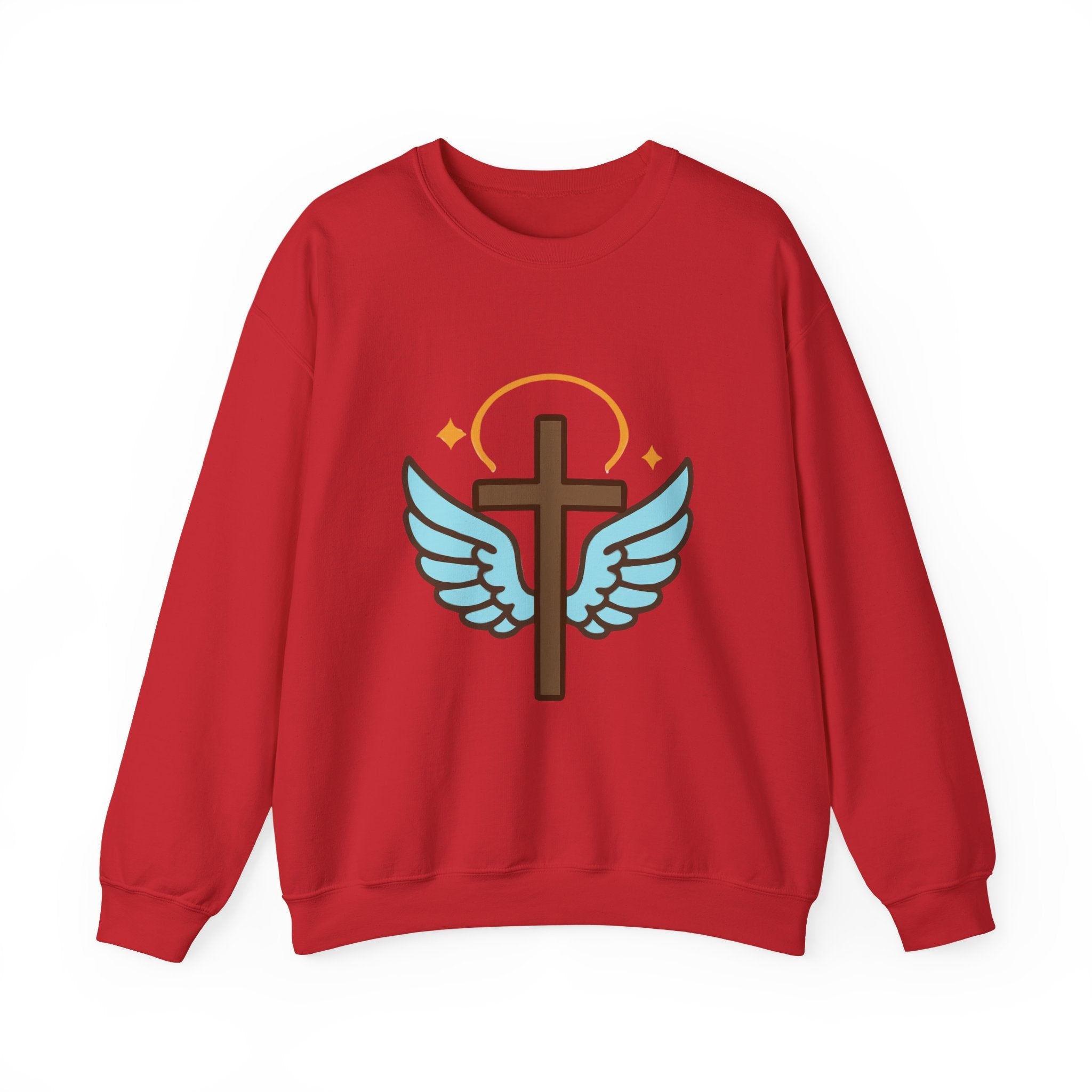 Christian Cross Sweatshirt — "Jesus Saved My Life" Crewneck with Wings & Roses