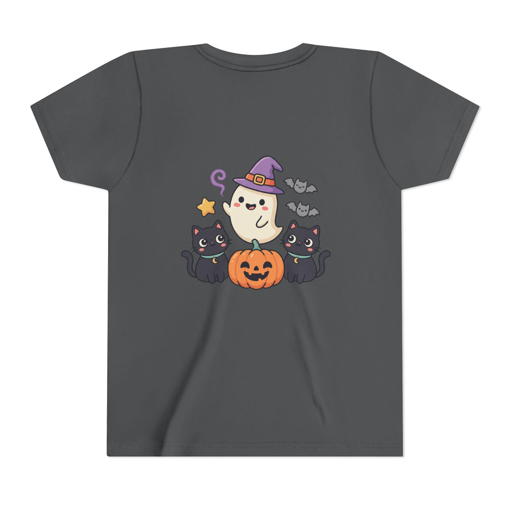 Youth Tee — "Spooky & Cute" Halloween Ghost with Black Cats Pumpkin