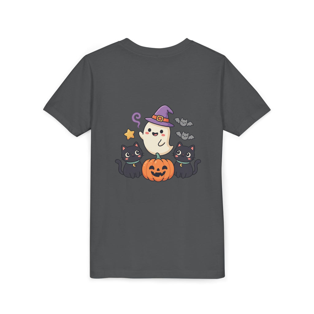 Youth Tee — "Spooky & Cute" Halloween Ghost with Black Cats Pumpkin