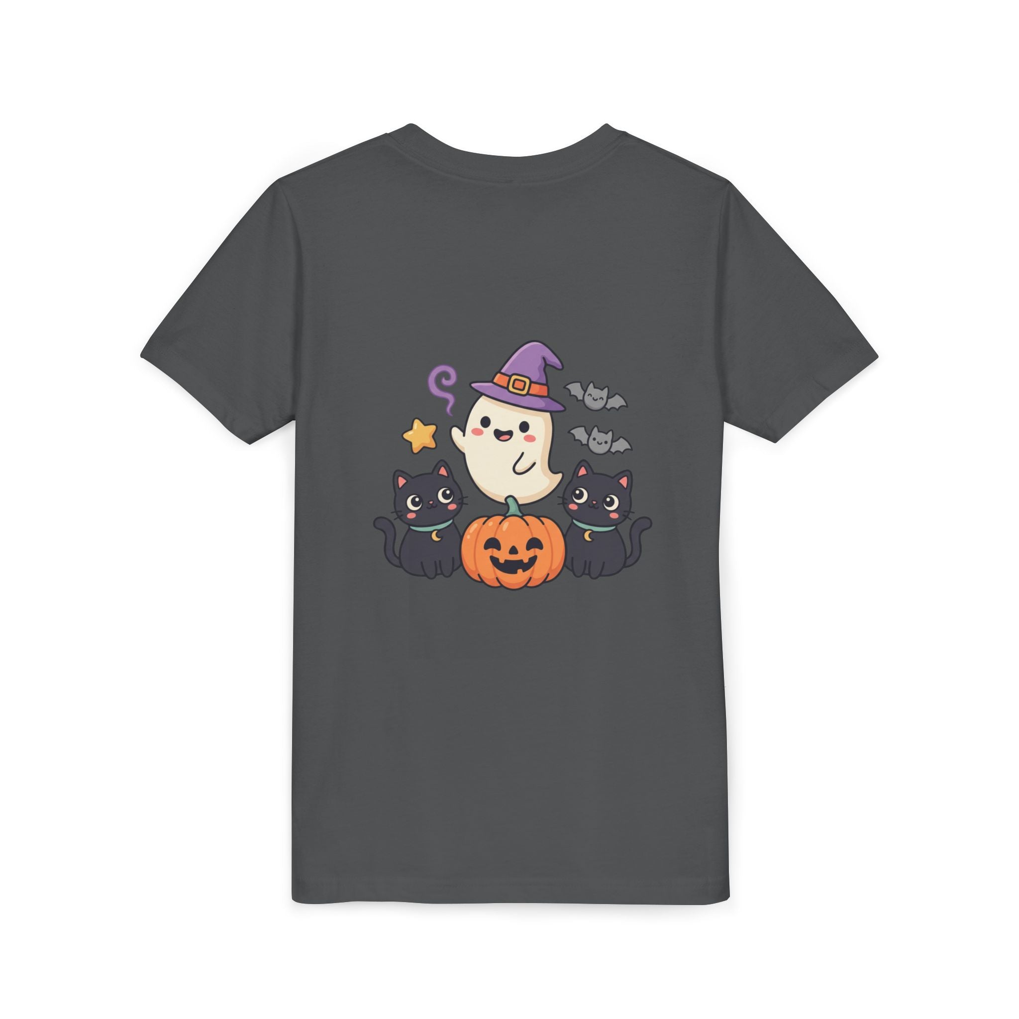 Youth Tee — "Spooky & Cute" Halloween Ghost with Black Cats Pumpkin