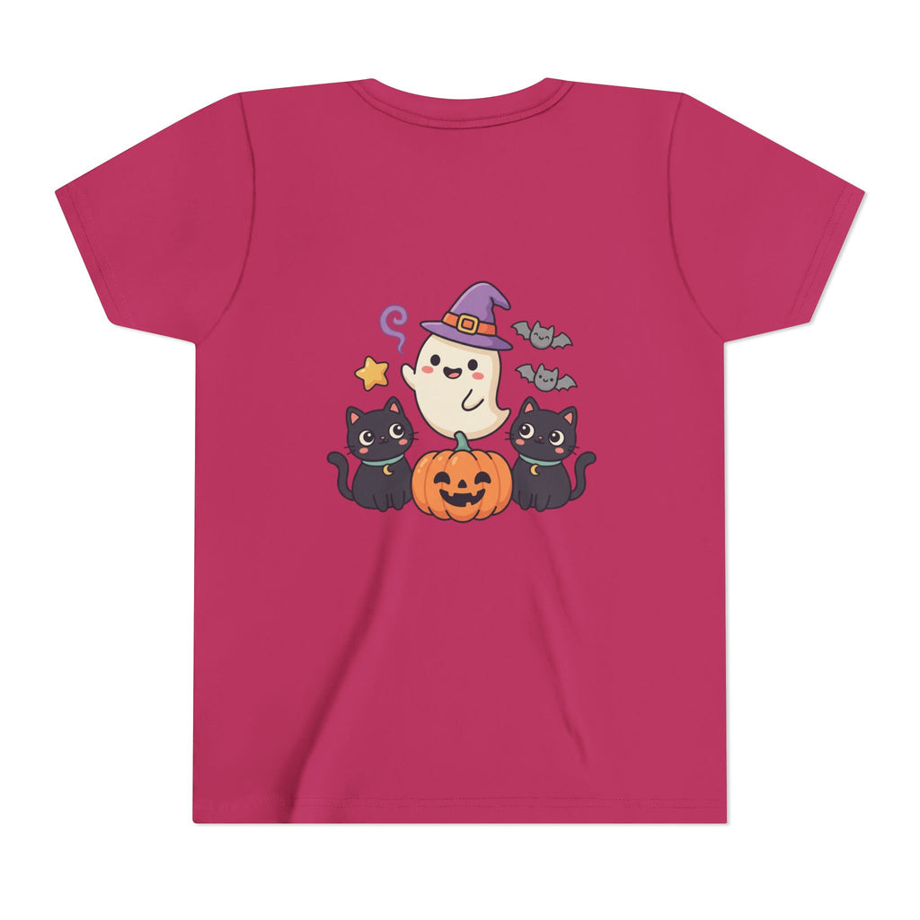 Youth Tee — "Spooky & Cute" Halloween Ghost with Black Cats Pumpkin