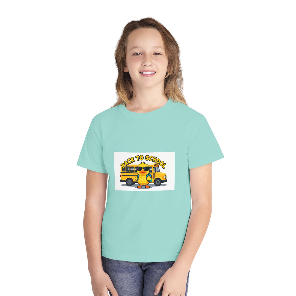 Back to School Youth Tee — Cute Duck & School Bus Kids Shirt