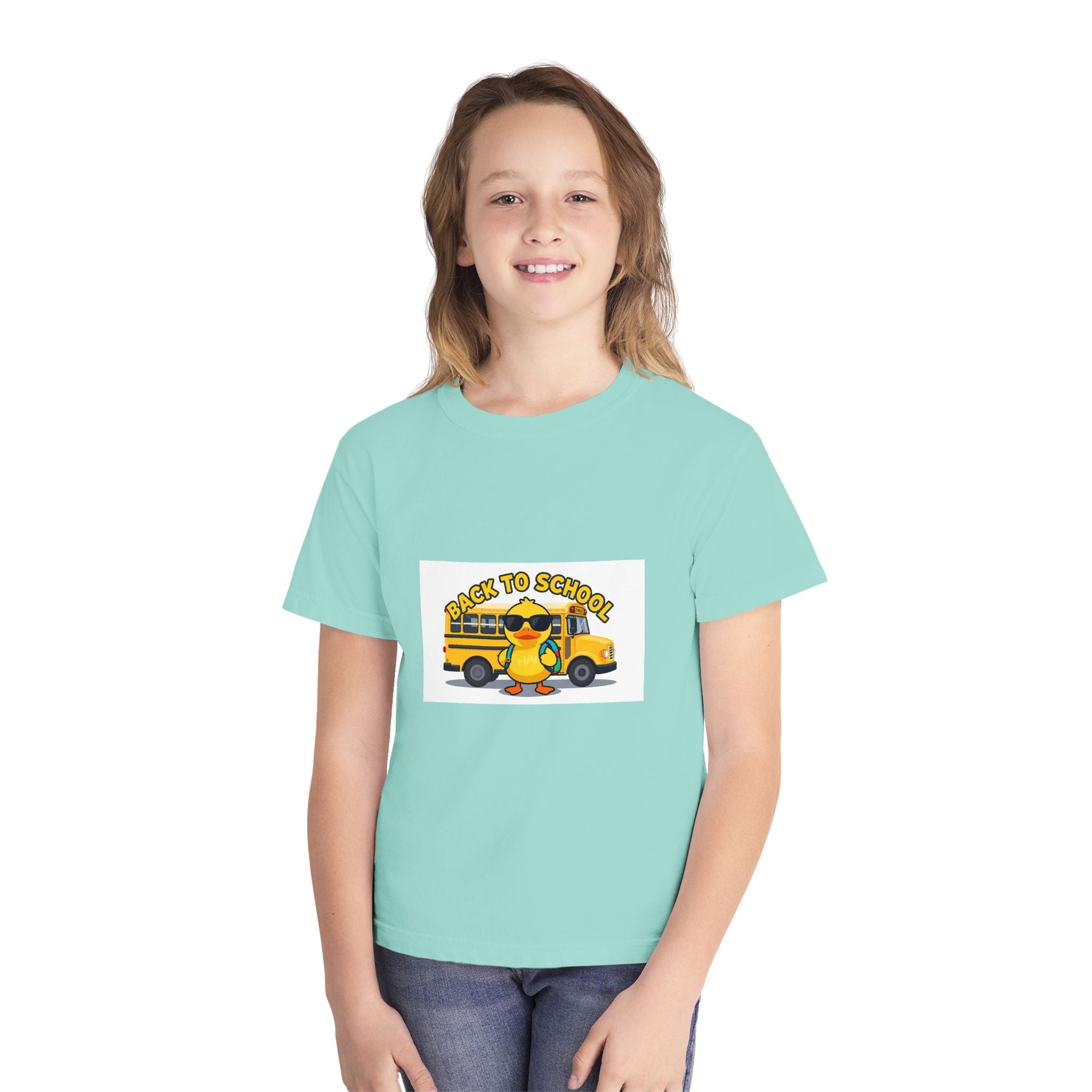 Back to School Youth Tee — Cute Duck & School Bus Kids Shirt