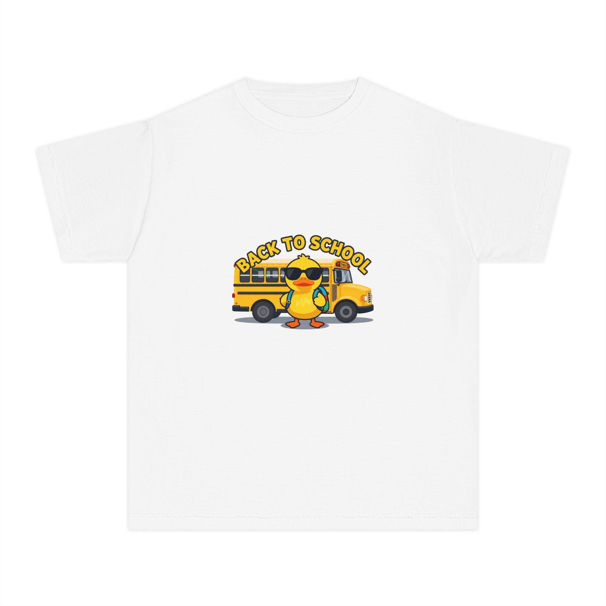 Back to School Youth Tee — Cute Duck & School Bus Kids Shirt