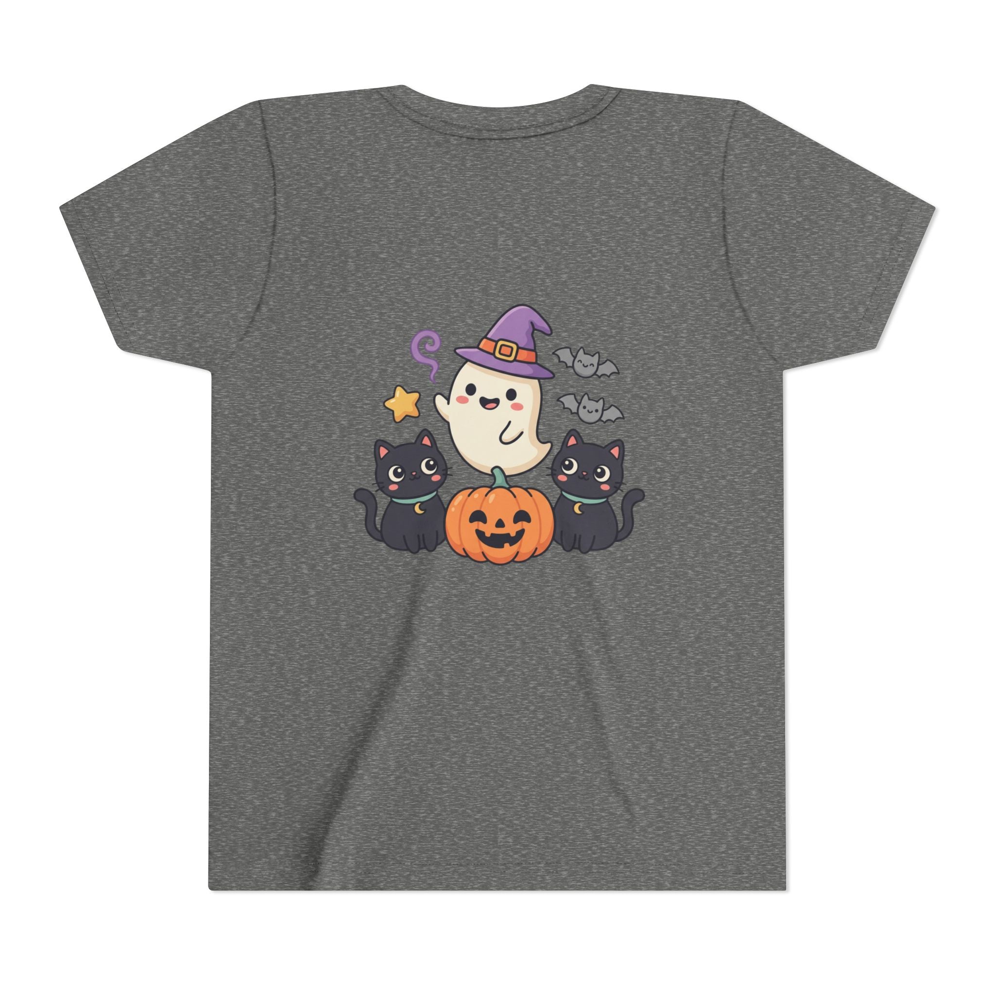 Youth Tee — "Spooky & Cute" Halloween Ghost with Black Cats Pumpkin