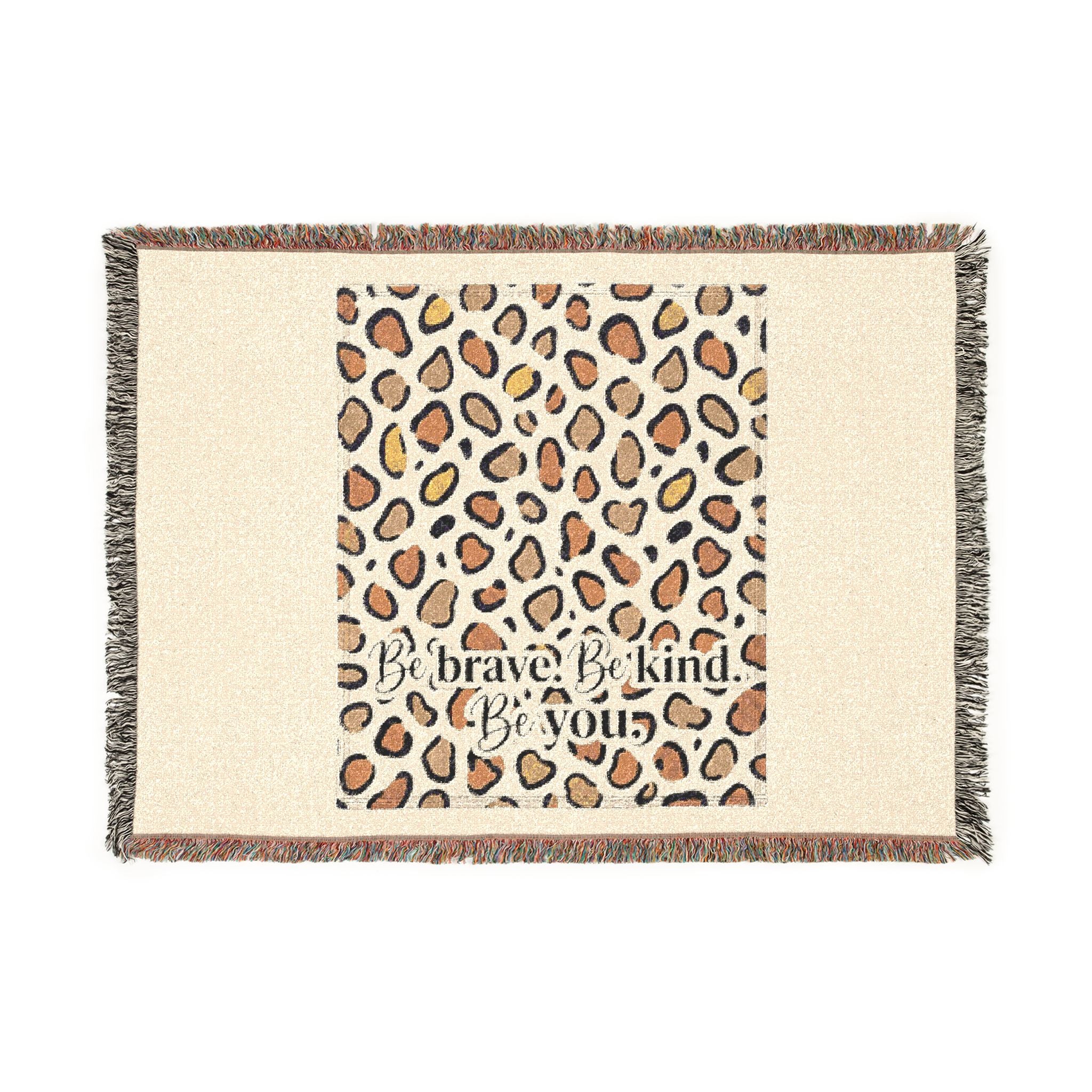 Leopard Print Woven Throw Blanket — Cozy Animal Pattern Fringe Tapestry