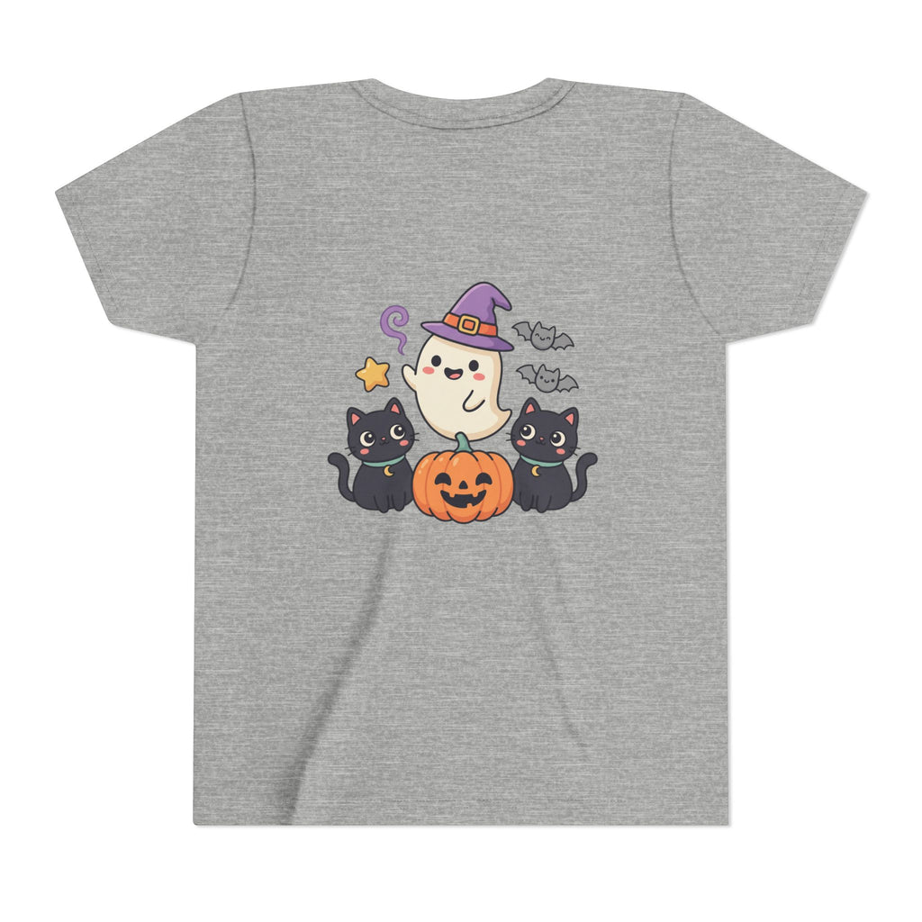 Youth Tee — "Spooky & Cute" Halloween Ghost with Black Cats Pumpkin