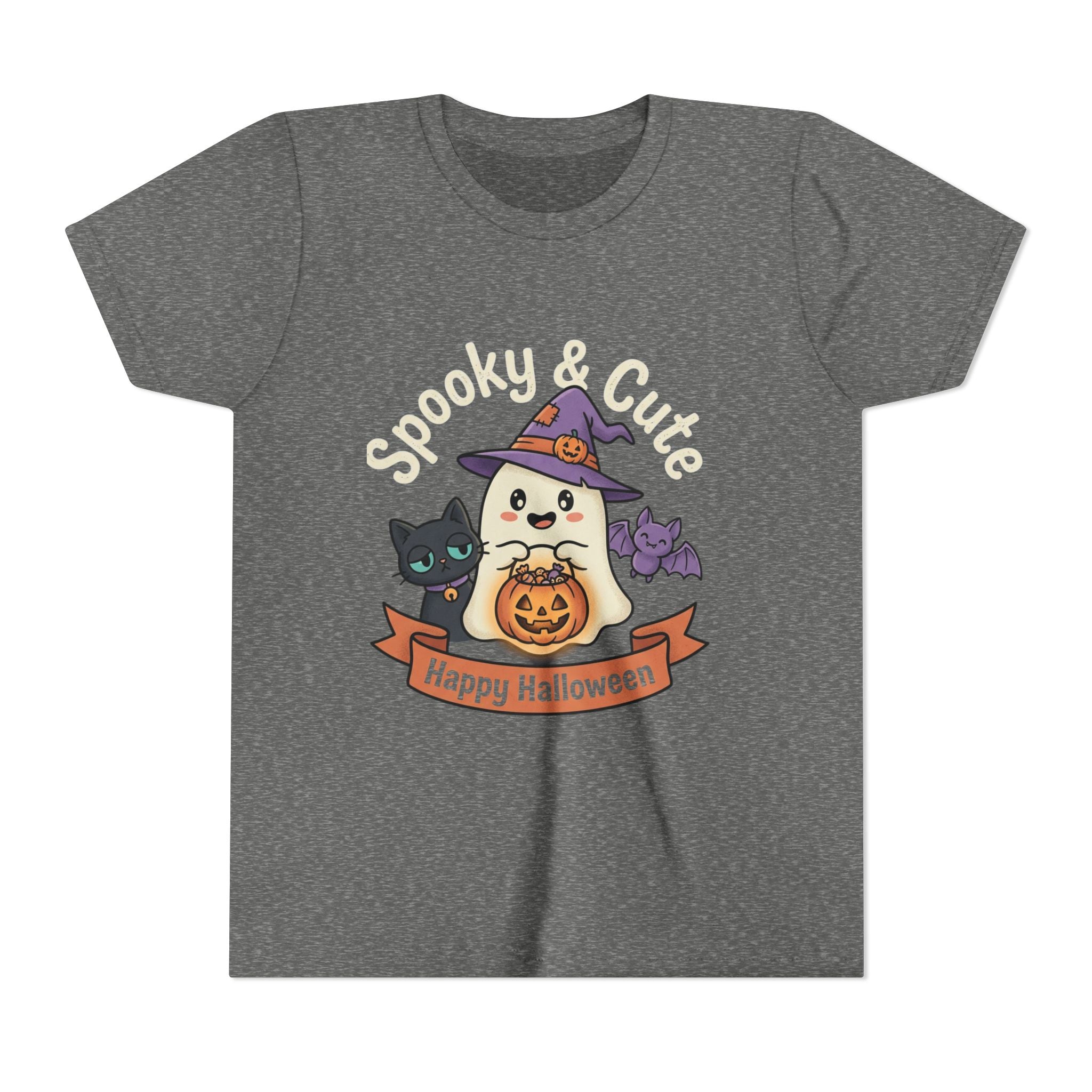 Youth Tee — "Spooky & Cute" Halloween Ghost with Black Cats Pumpkin