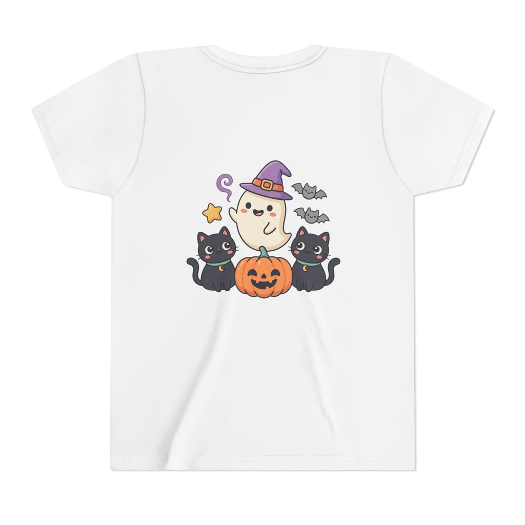 Youth Tee — "Spooky & Cute" Halloween Ghost with Black Cats Pumpkin