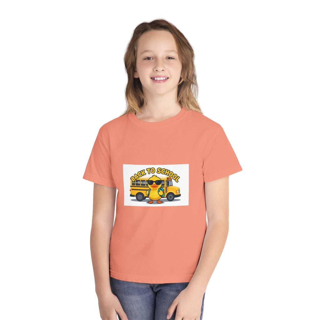 Back to School Youth Tee — Cute Duck & School Bus Kids Shirt