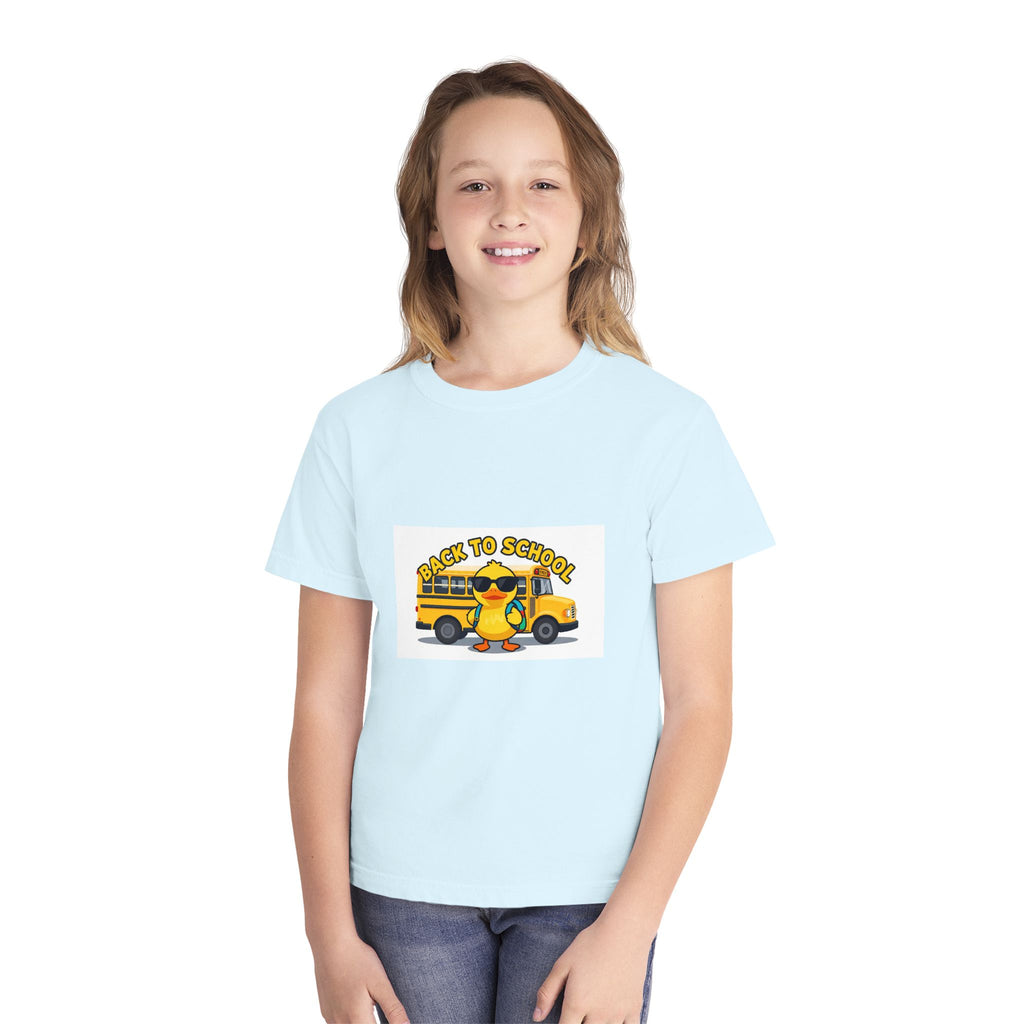 Back to School Youth Tee — Cute Duck & School Bus Kids Shirt