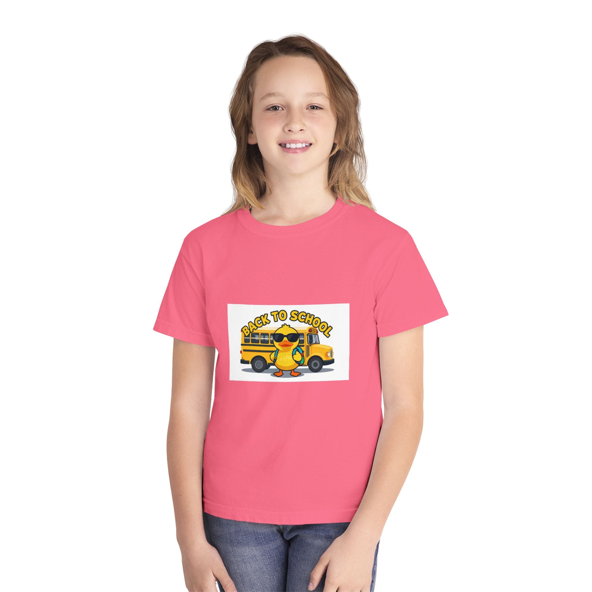 Back to School Youth Tee — Cute Duck & School Bus Kids Shirt