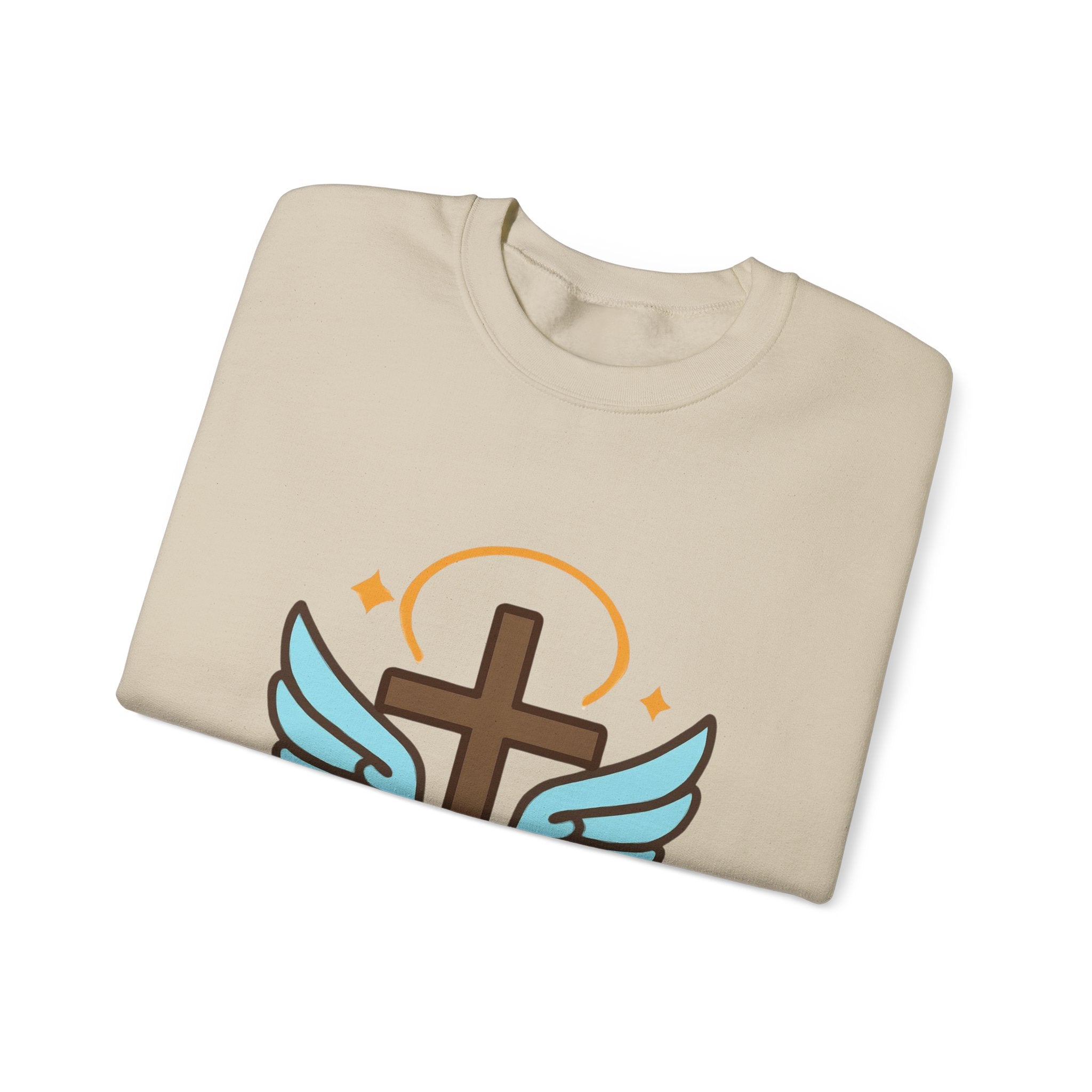 Christian Cross Sweatshirt — "Jesus Saved My Life" Crewneck with Wings & Roses