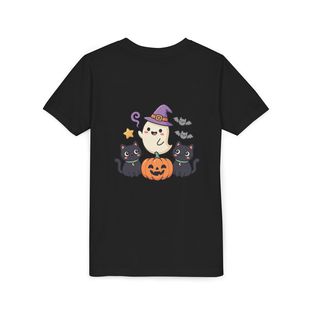 Youth Tee — "Spooky & Cute" Halloween Ghost with Black Cats Pumpkin