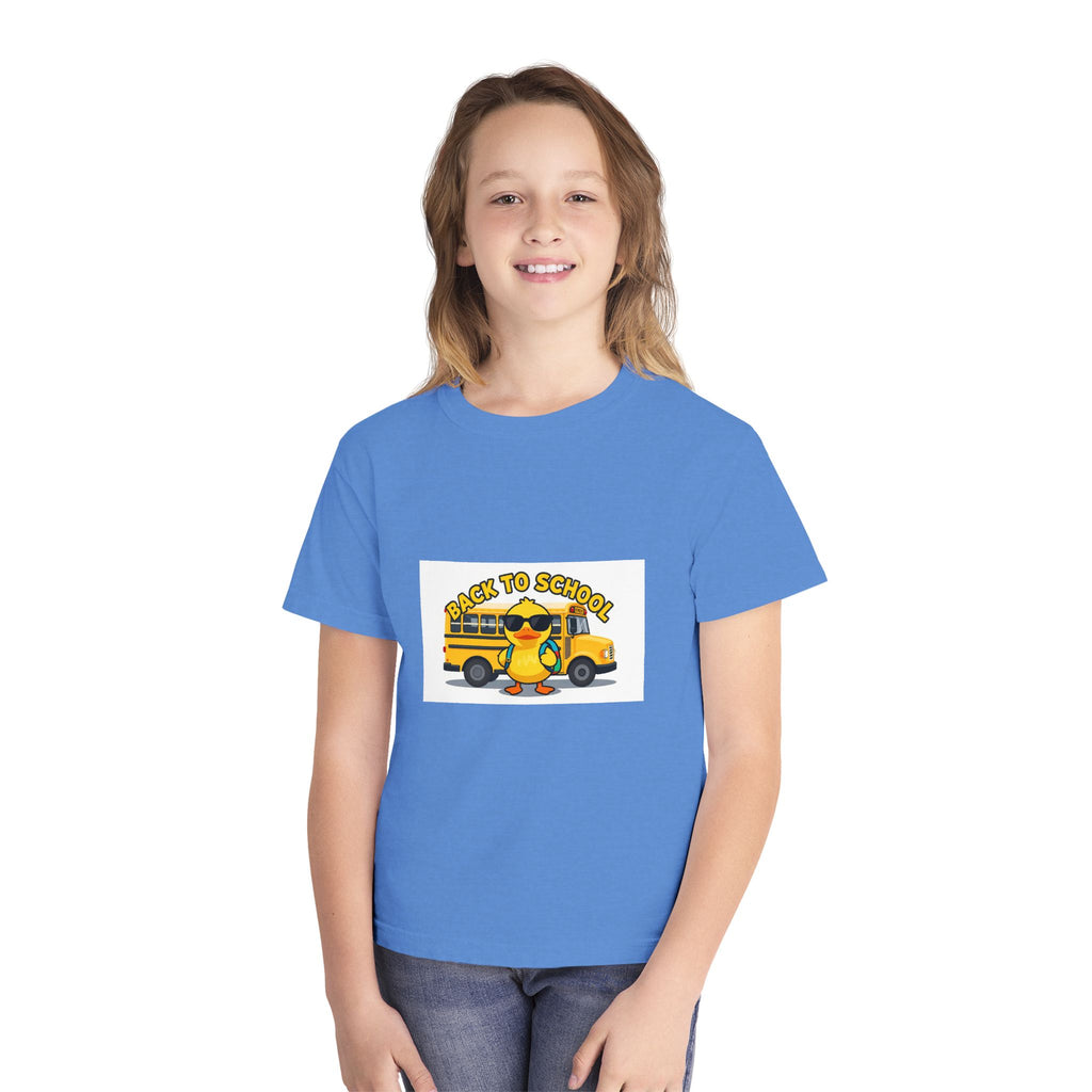 Back to School Youth Tee — Cute Duck & School Bus Kids Shirt