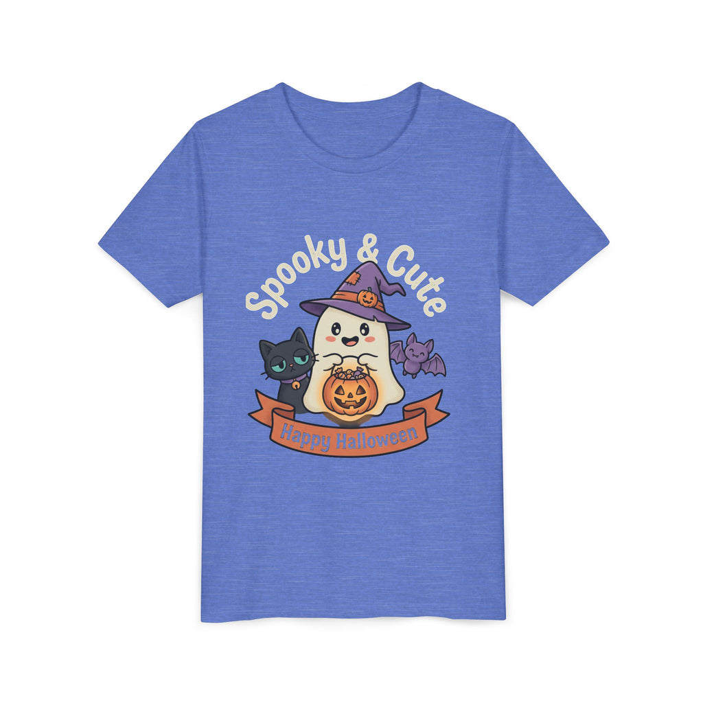 Youth Tee — "Spooky & Cute" Halloween Ghost with Black Cats Pumpkin