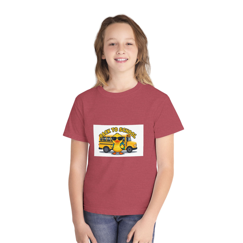 Back to School Youth Tee — Cute Duck & School Bus Kids Shirt