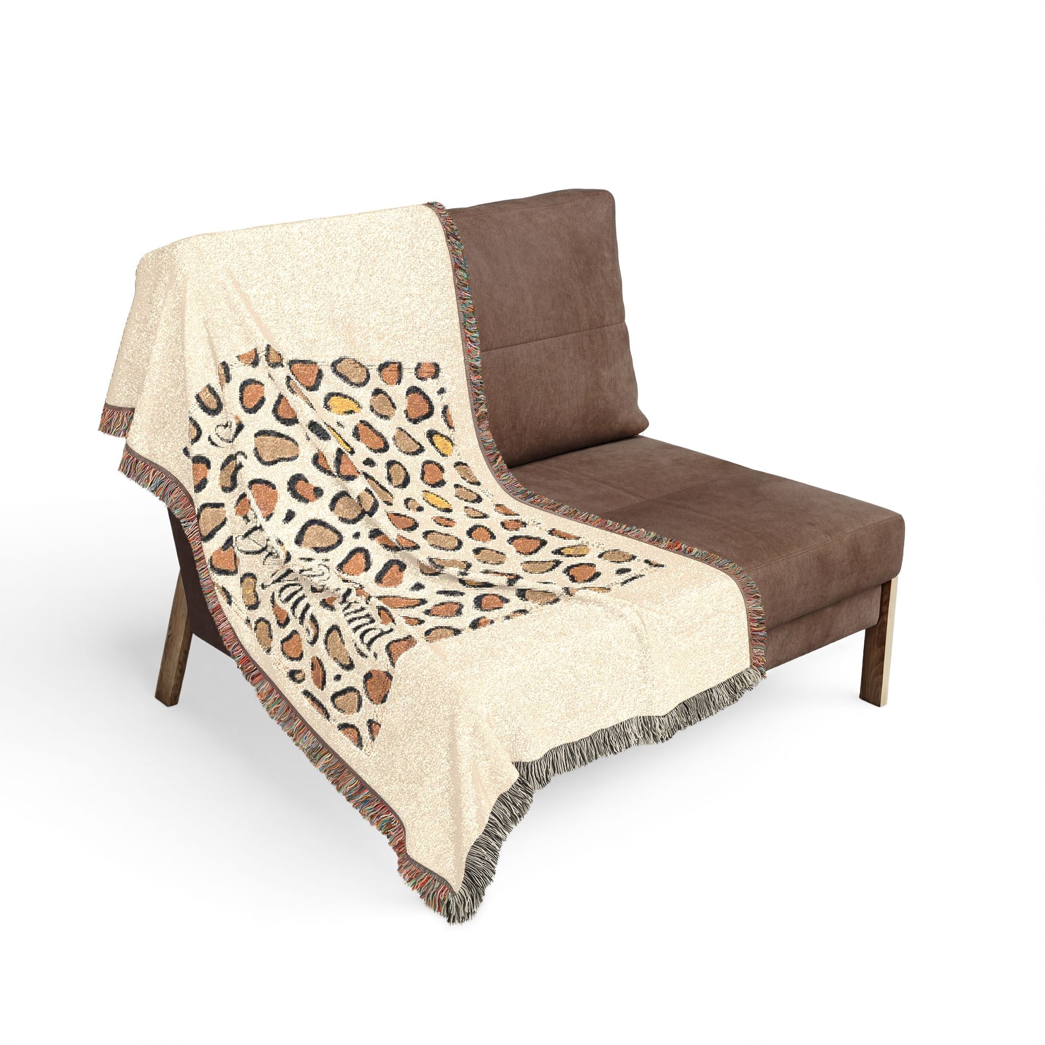 Leopard Print Woven Throw Blanket — Cozy Animal Pattern Fringe Tapestry