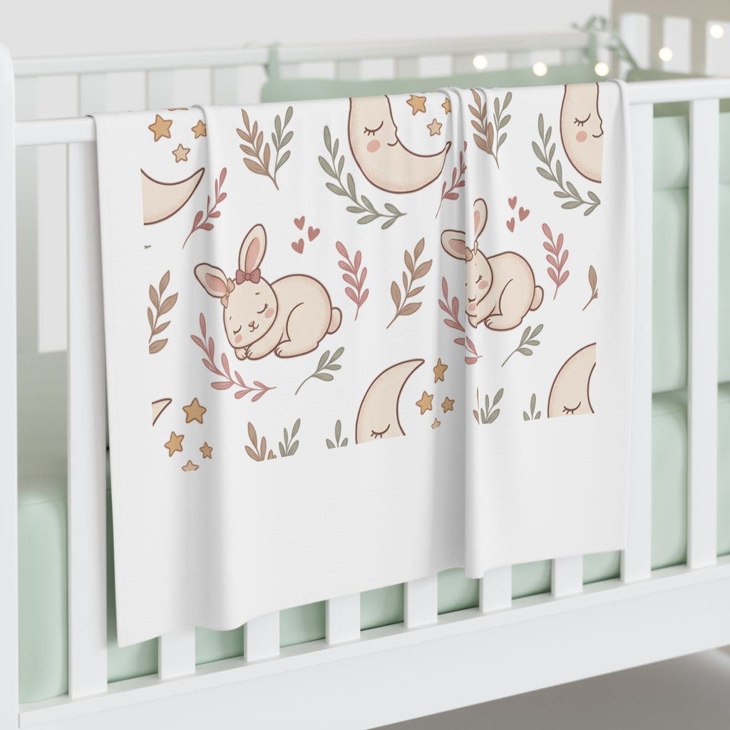 Baby Swaddle Blanket - Neutral Moon & Bunny Nursery Swaddle, Soft Newborn Receiving Blanket
