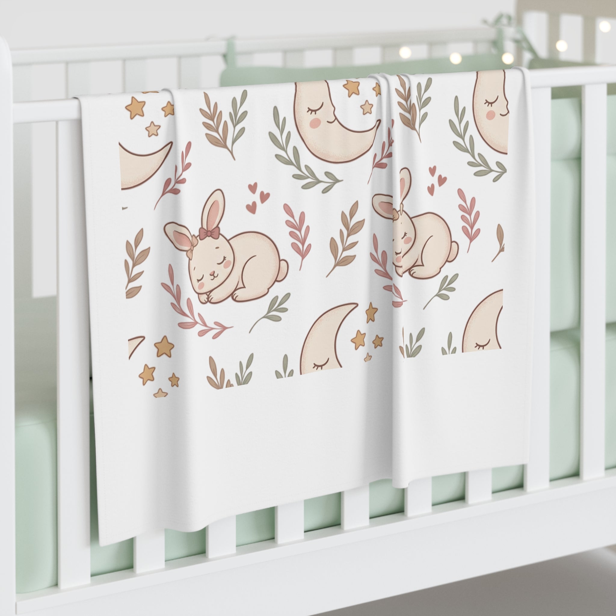 Baby Swaddle Blanket - Neutral Moon & Bunny Nursery Swaddle, Soft Newborn Receiving Blanket