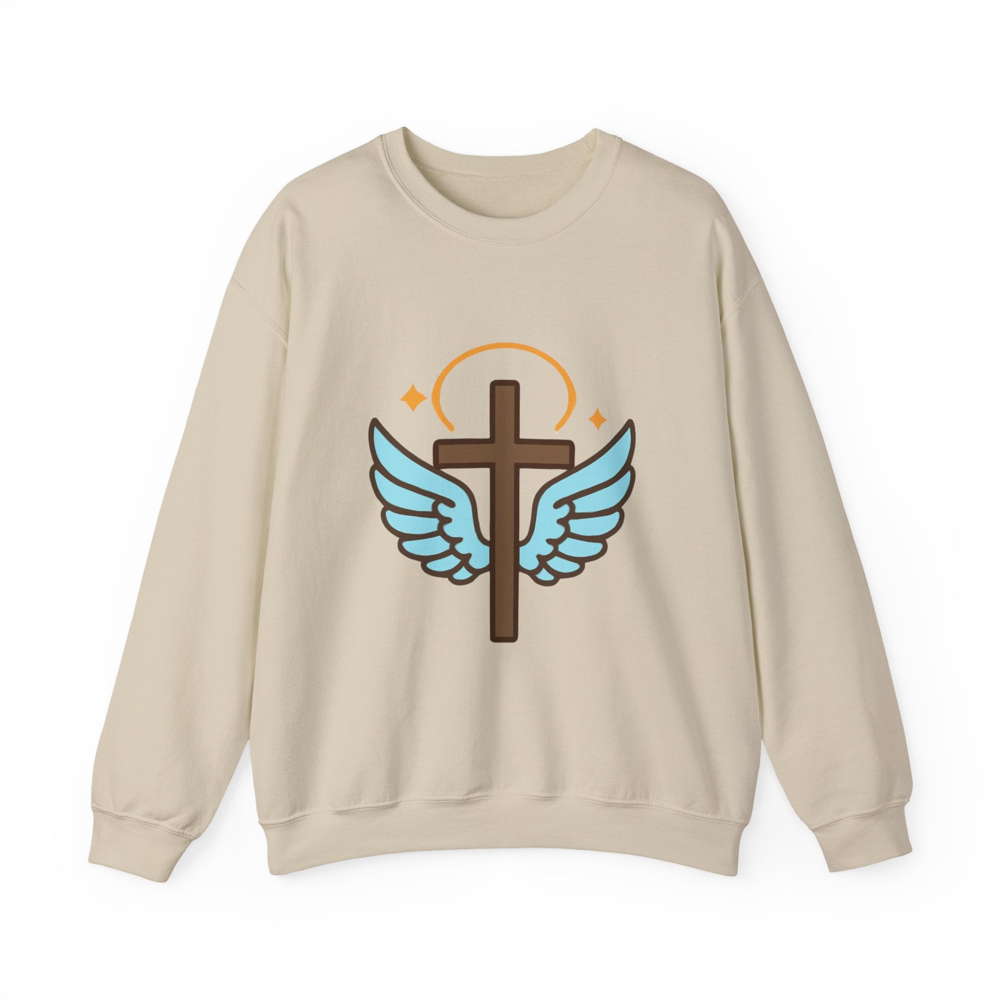 Christian Cross Sweatshirt — "Jesus Saved My Life" Crewneck with Wings & Roses