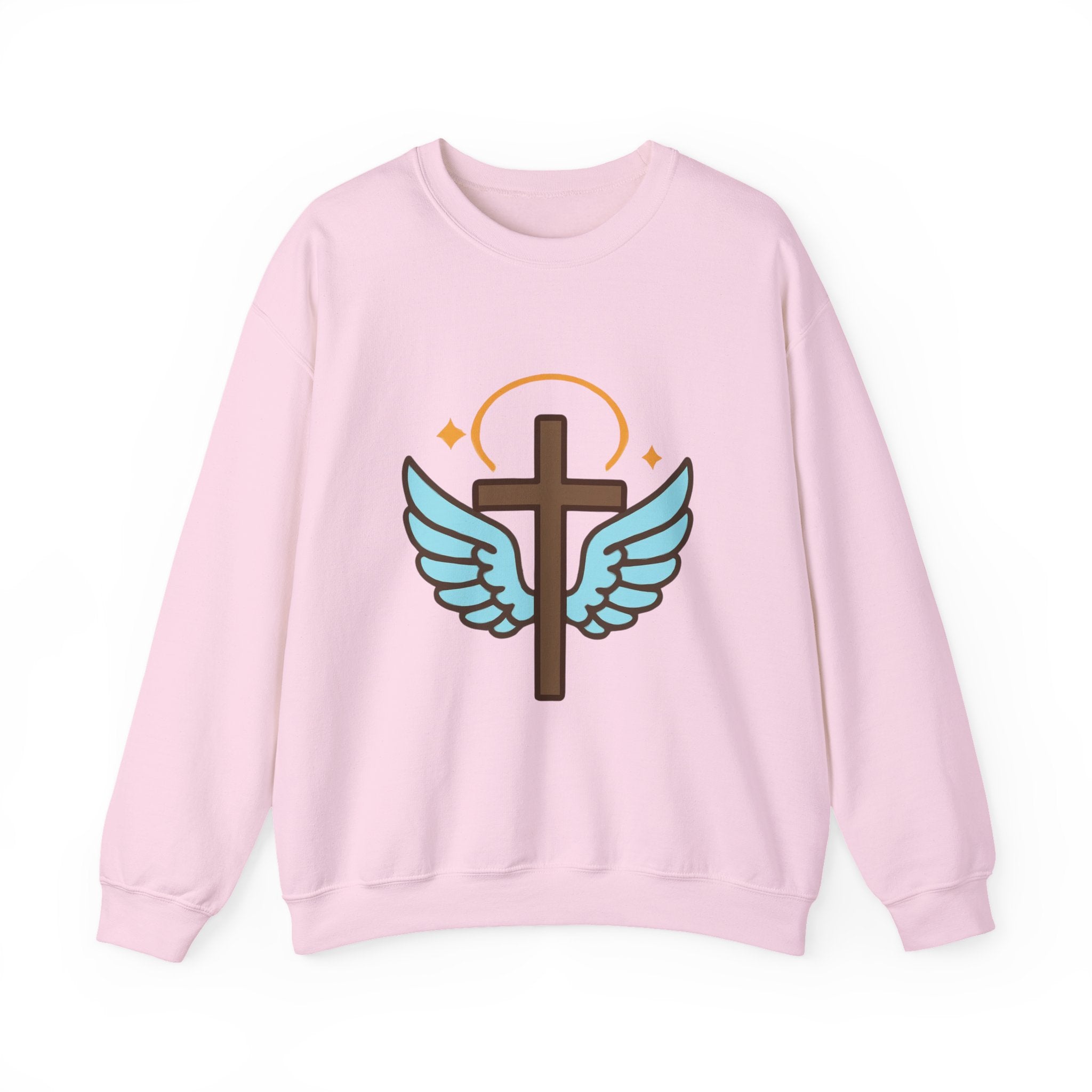 Christian Cross Sweatshirt — "Jesus Saved My Life" Crewneck with Wings & Roses