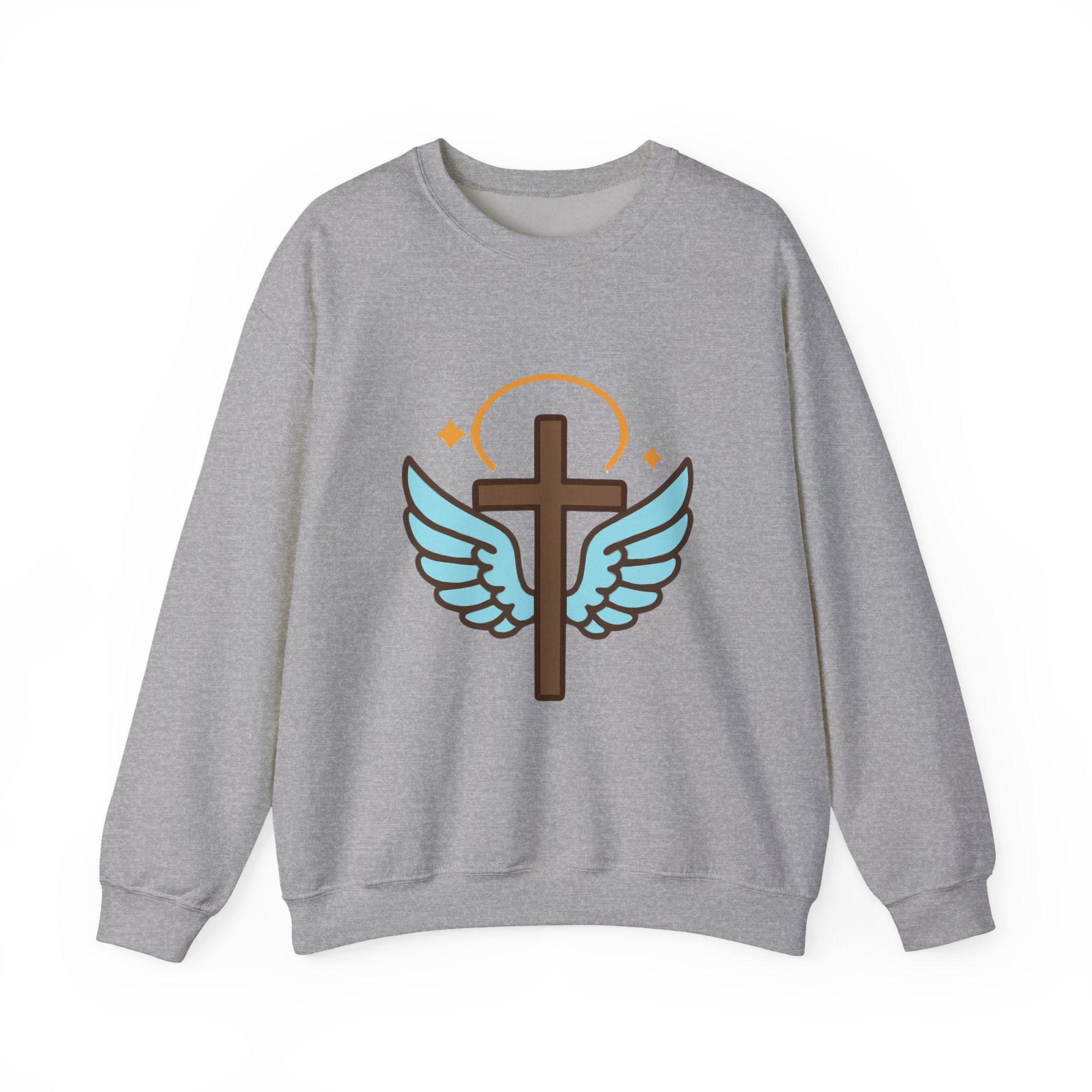 Christian Cross Sweatshirt — "Jesus Saved My Life" Crewneck with Wings & Roses