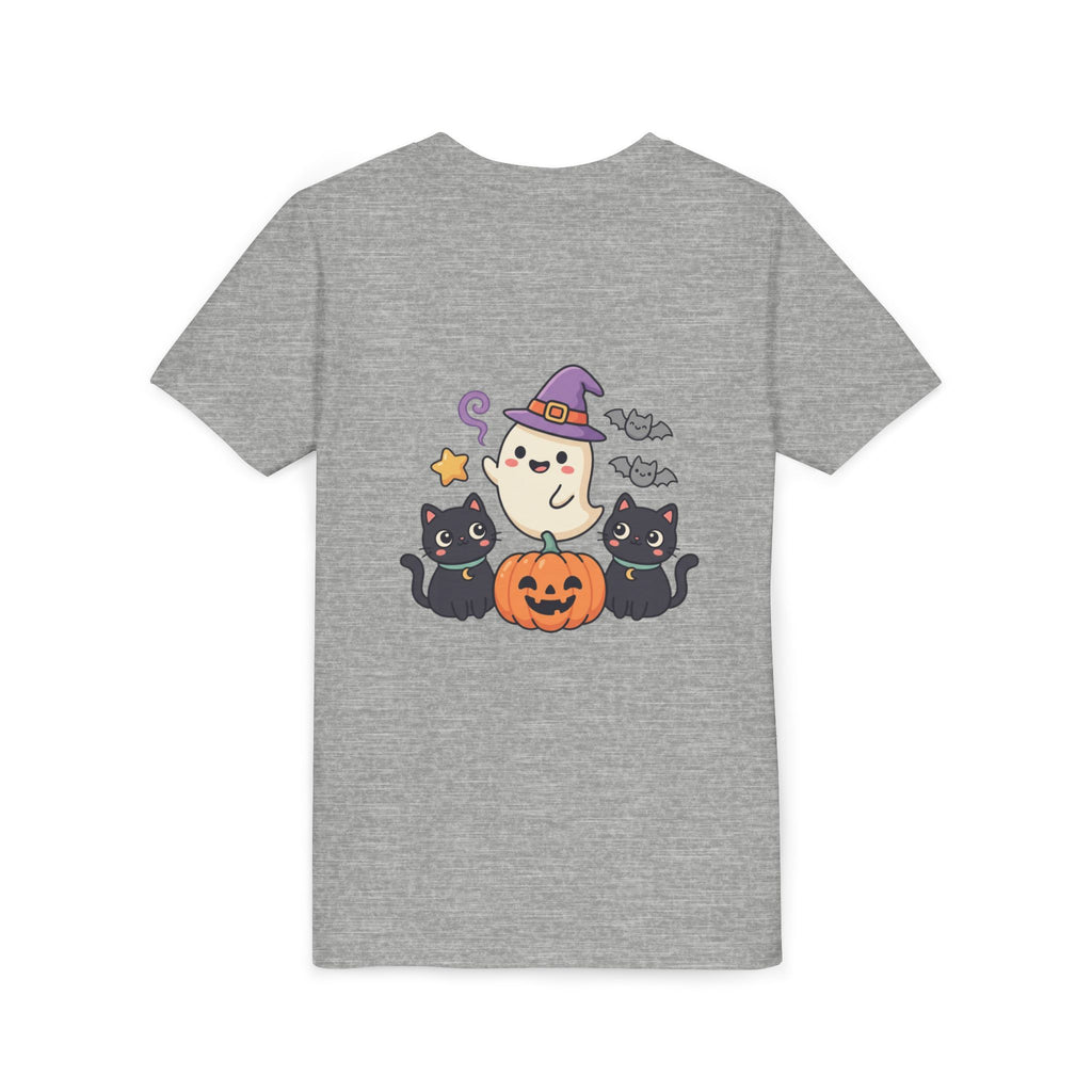 Youth Tee — "Spooky & Cute" Halloween Ghost with Black Cats Pumpkin