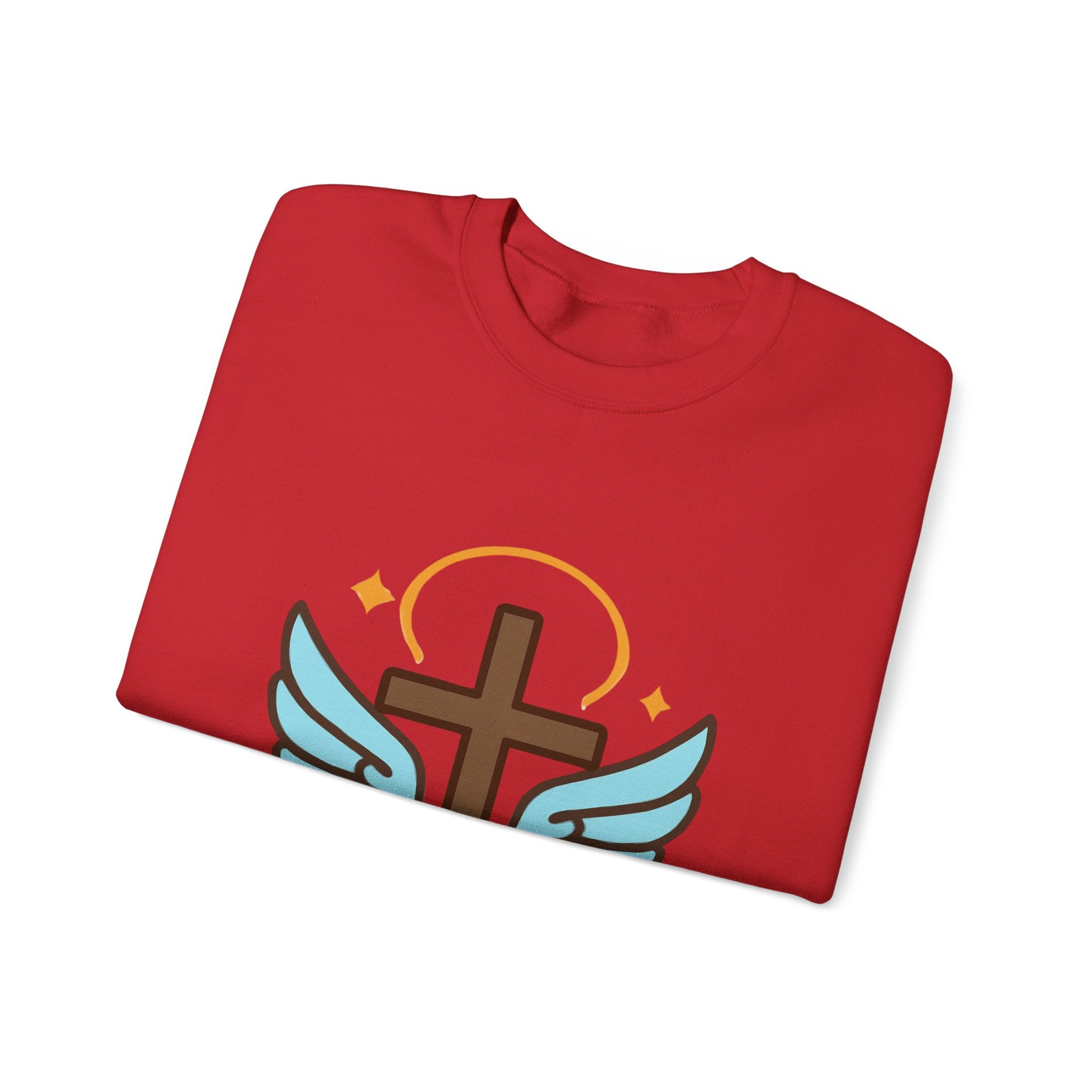 Christian Cross Sweatshirt — "Jesus Saved My Life" Crewneck with Wings & Roses