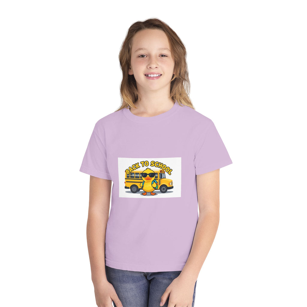 Back to School Youth Tee — Cute Duck & School Bus Kids Shirt