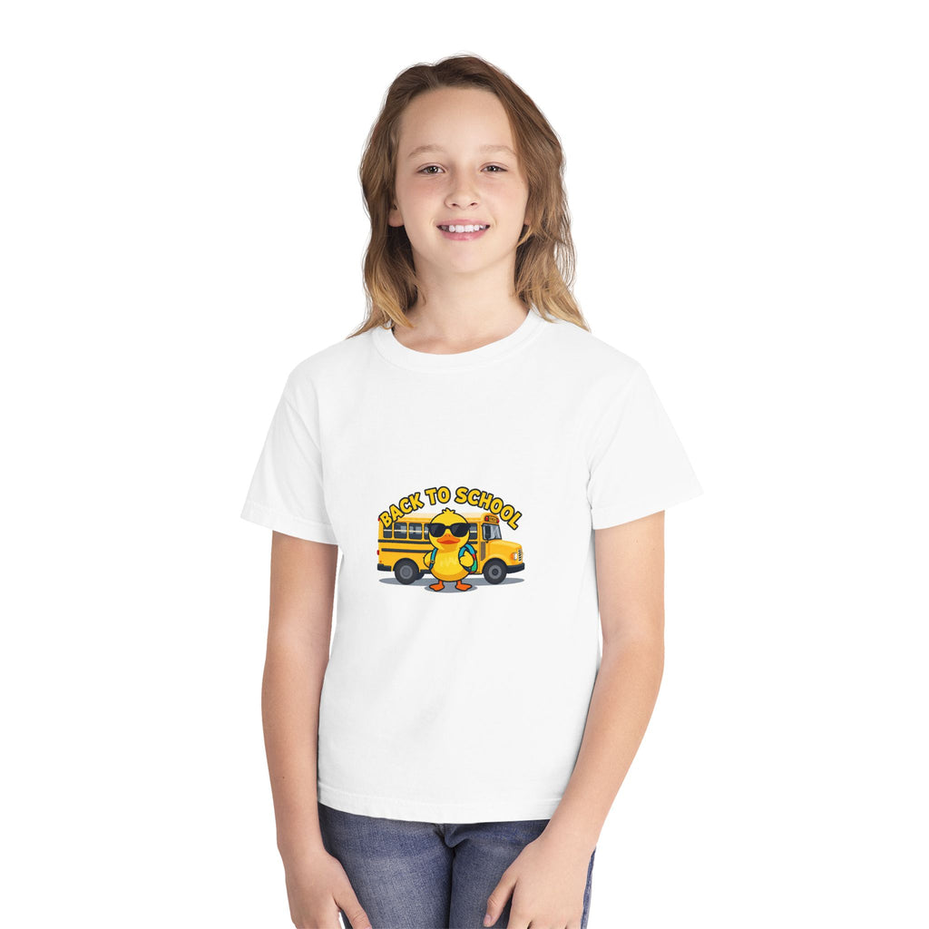 Back to School Youth Tee — Cute Duck & School Bus Kids Shirt