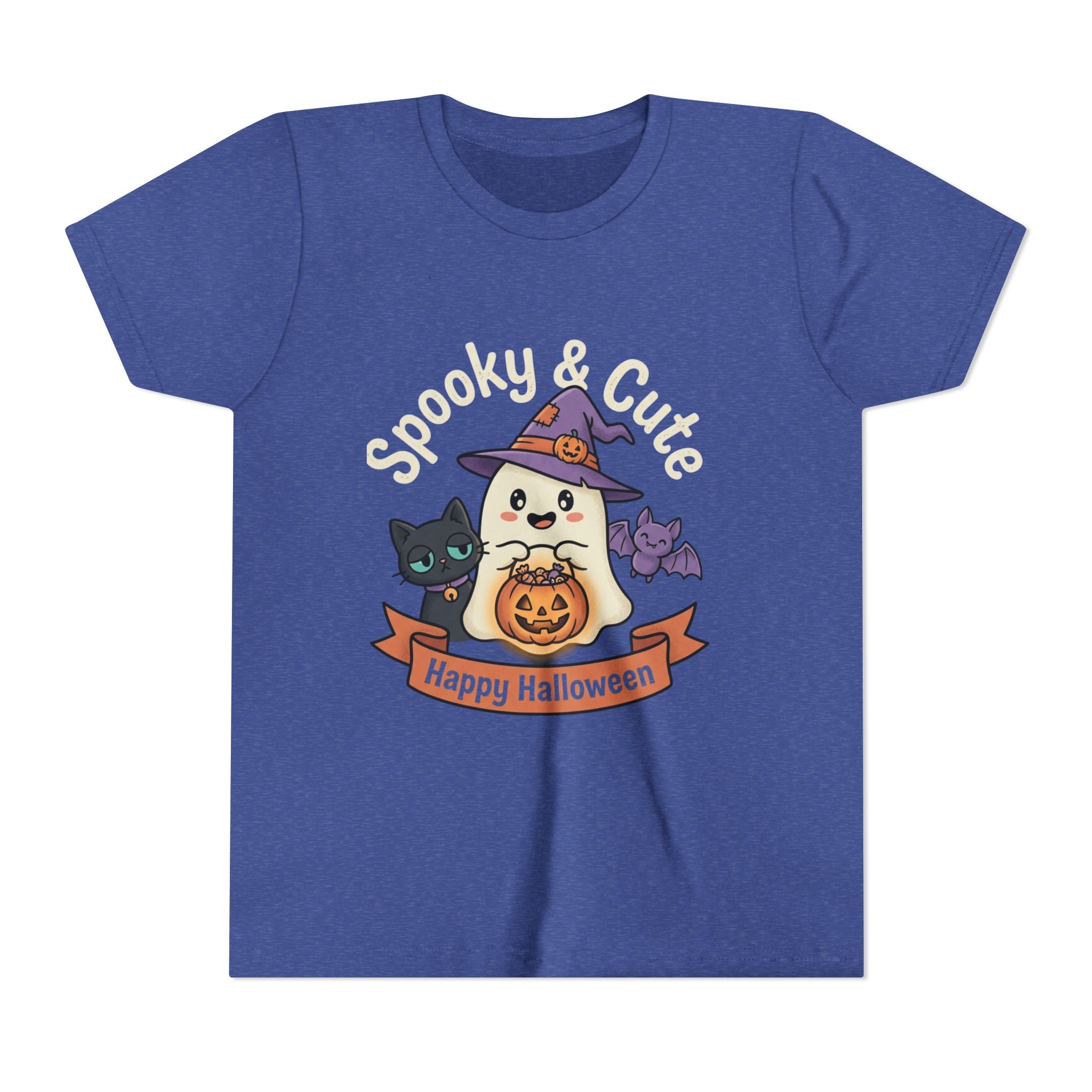 Youth Tee — "Spooky & Cute" Halloween Ghost with Black Cats Pumpkin
