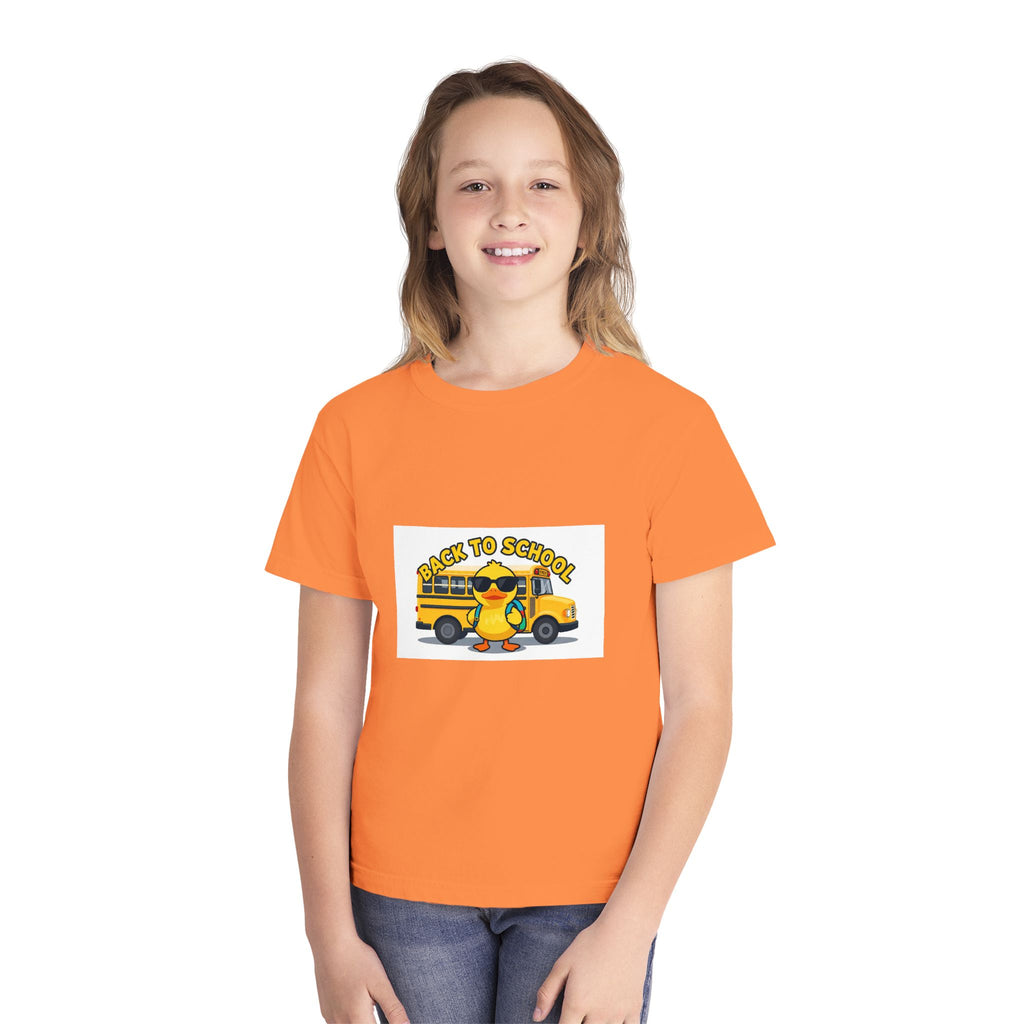 Back to School Youth Tee — Cute Duck & School Bus Kids Shirt