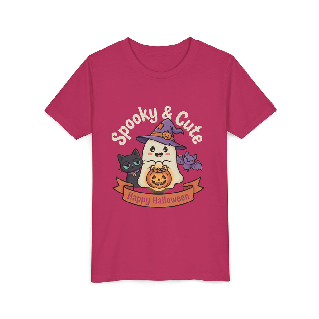 Youth Tee — "Spooky & Cute" Halloween Ghost with Black Cats Pumpkin