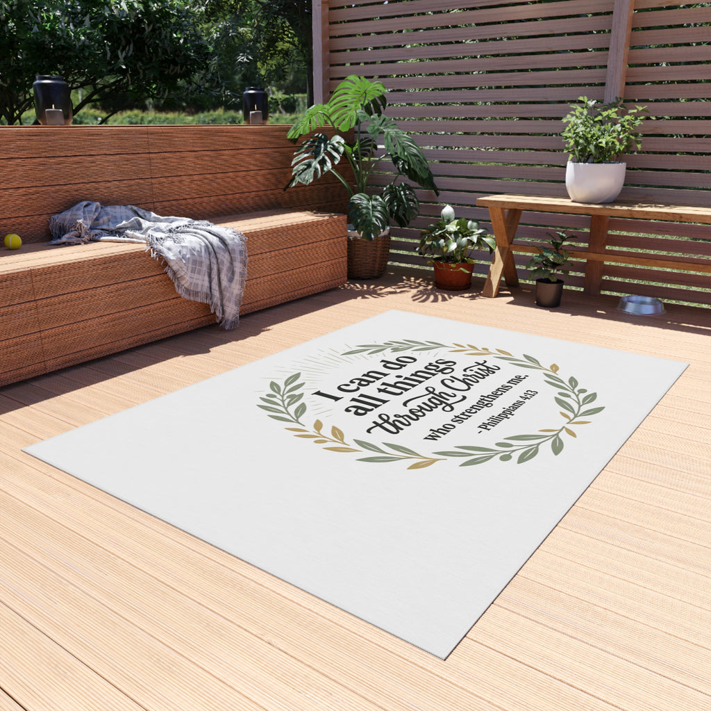 Philippians 4:13 Outdoor Rug — 'I Can Do All Things Through Christ' Wreath Doormat