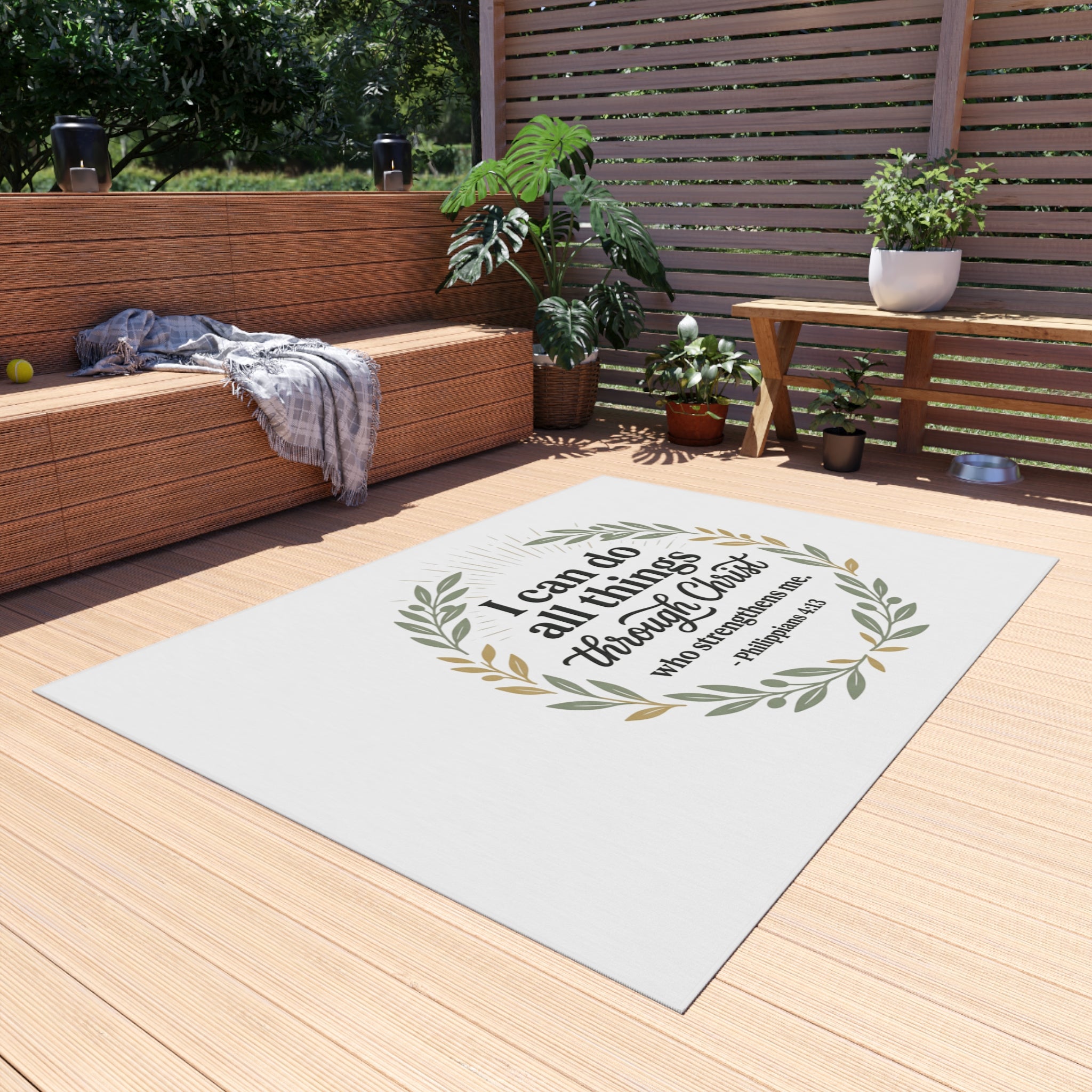 Philippians 4:13 Outdoor Rug — 'I Can Do All Things Through Christ' Wreath Doormat