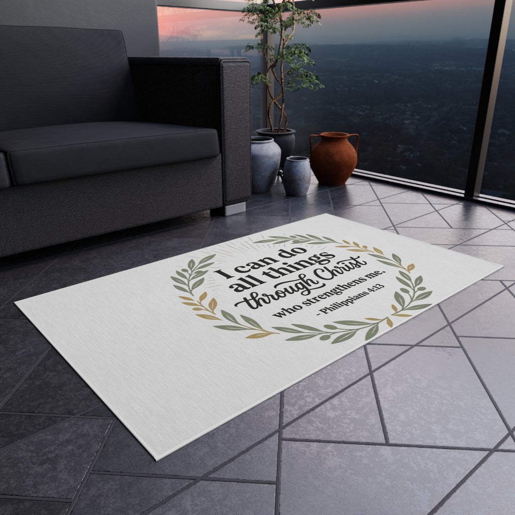 Philippians 4:13 Outdoor Rug — 'I Can Do All Things Through Christ' Wreath Doormat