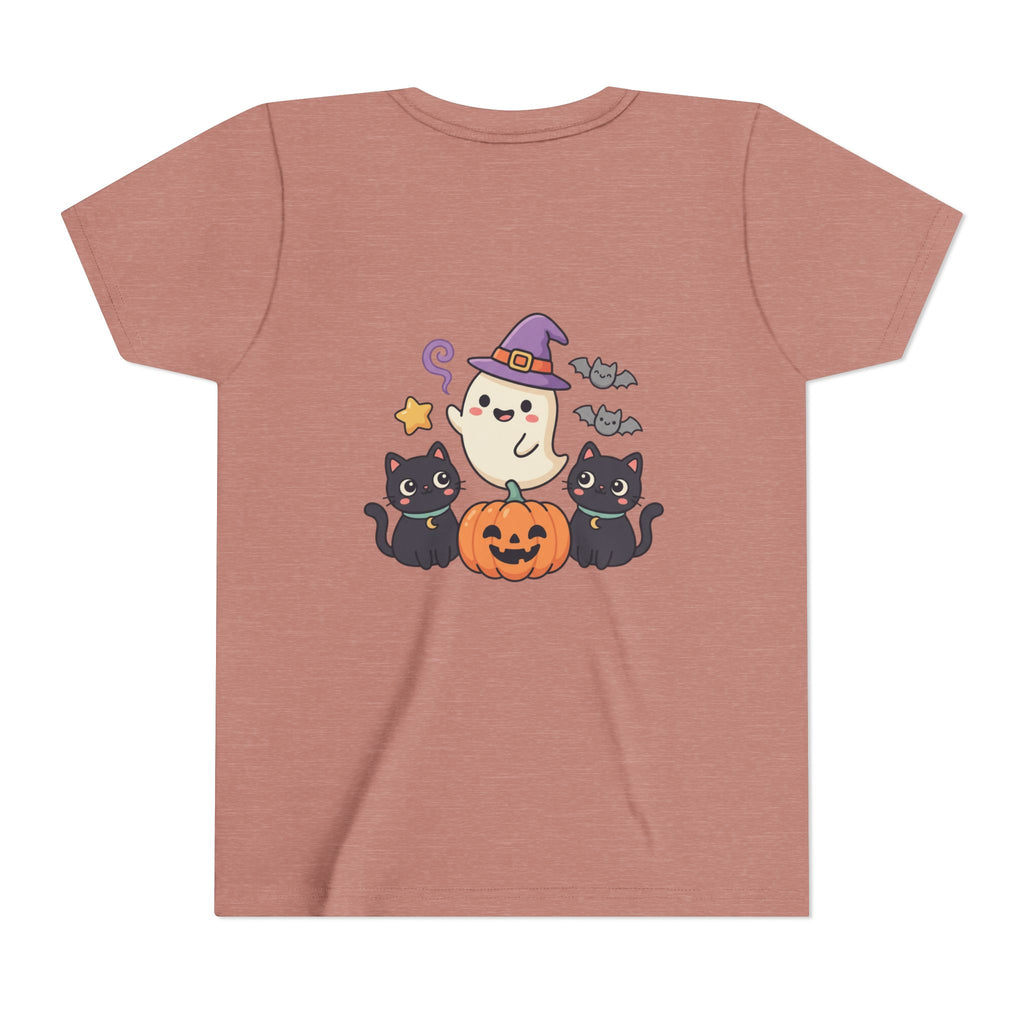 Youth Tee — "Spooky & Cute" Halloween Ghost with Black Cats Pumpkin