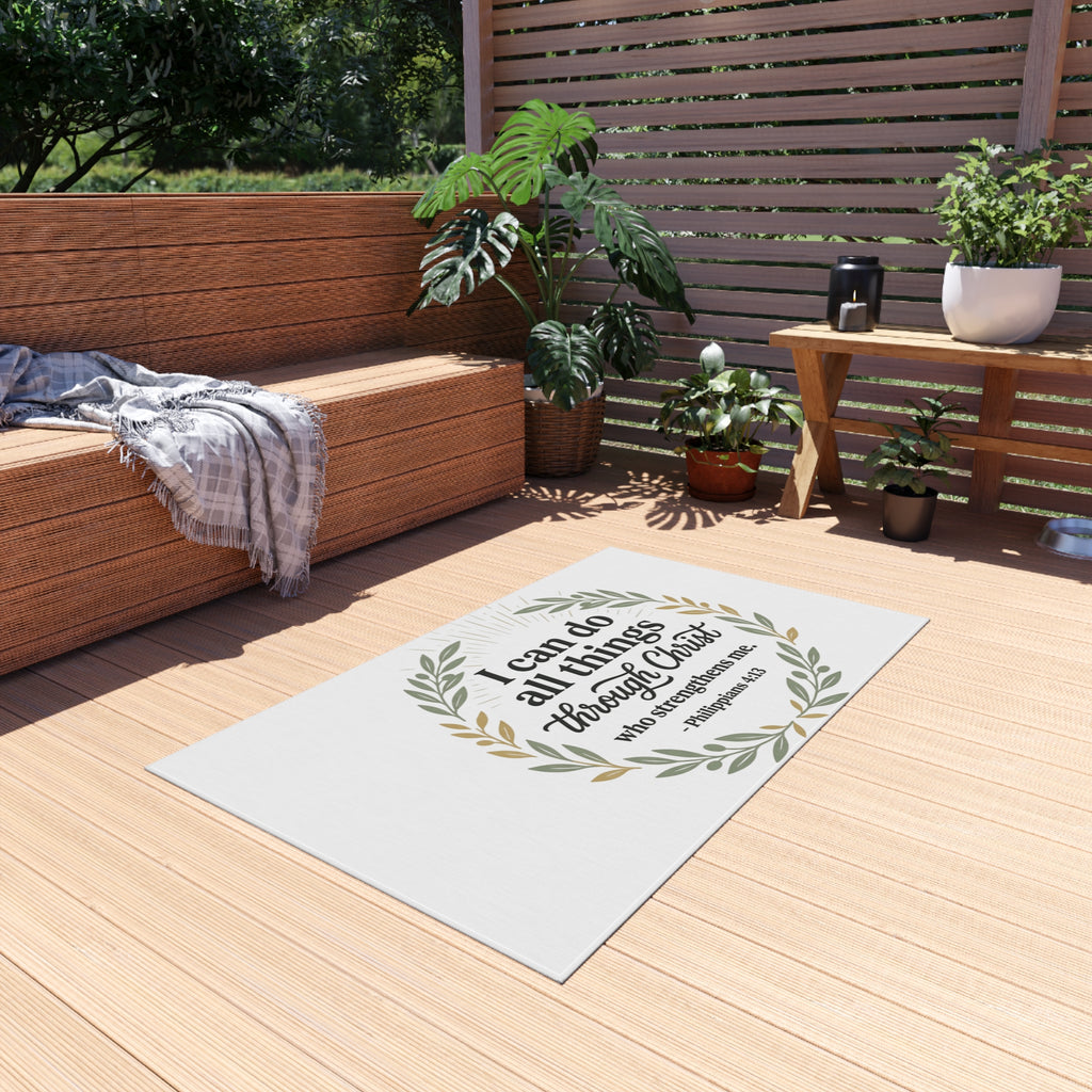 Philippians 4:13 Outdoor Rug — 'I Can Do All Things Through Christ' Wreath Doormat
