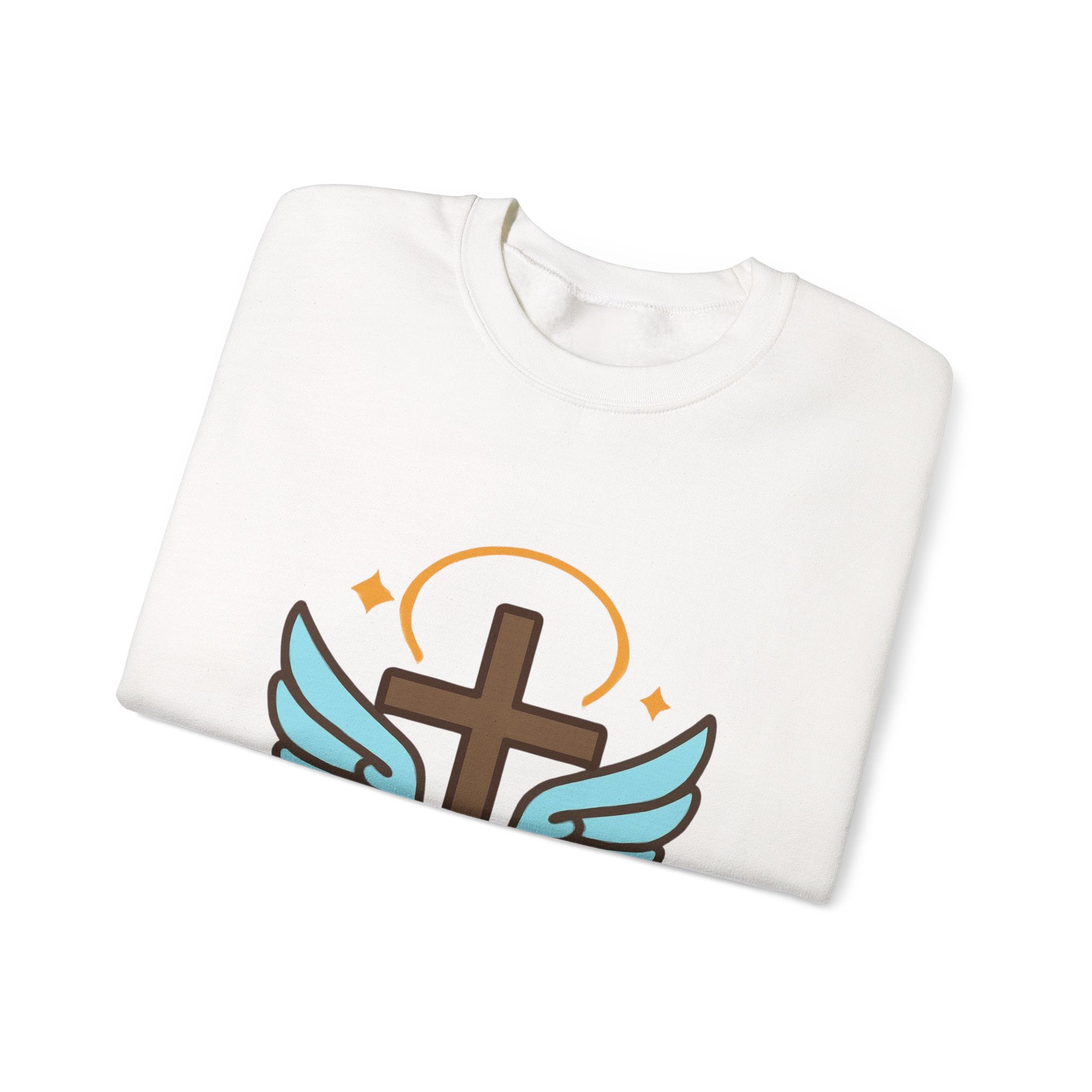 Christian Cross Sweatshirt — "Jesus Saved My Life" Crewneck with Wings & Roses