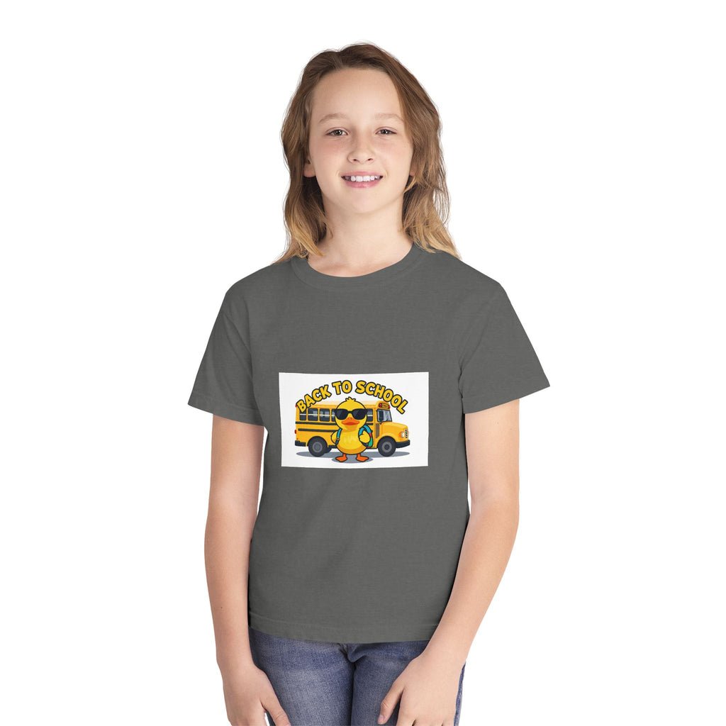 Back to School Youth Tee — Cute Duck & School Bus Kids Shirt