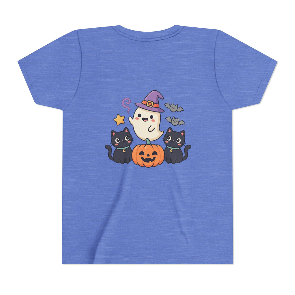 Youth Tee — "Spooky & Cute" Halloween Ghost with Black Cats Pumpkin