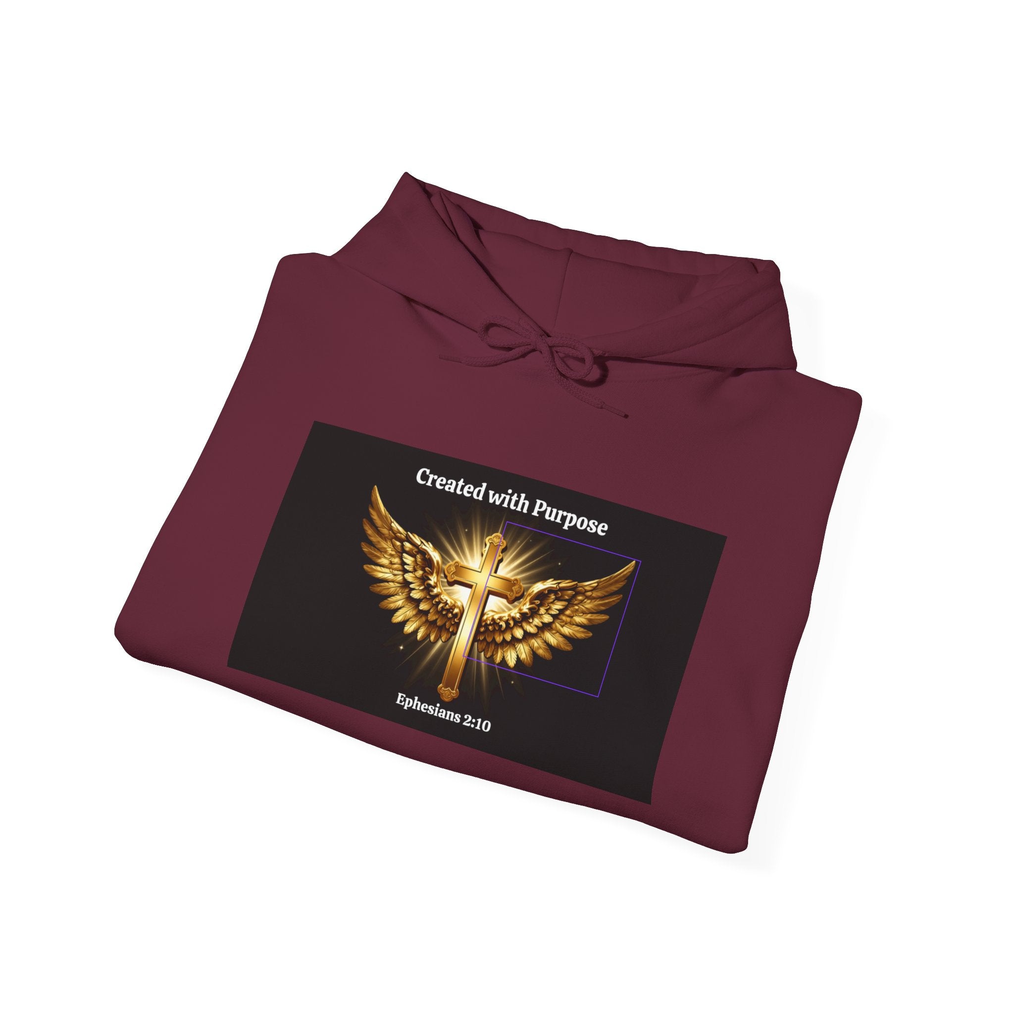 Created with Purpose Hoodie — Christian Wings Cross Sweatshirt (Psalm 139:14)