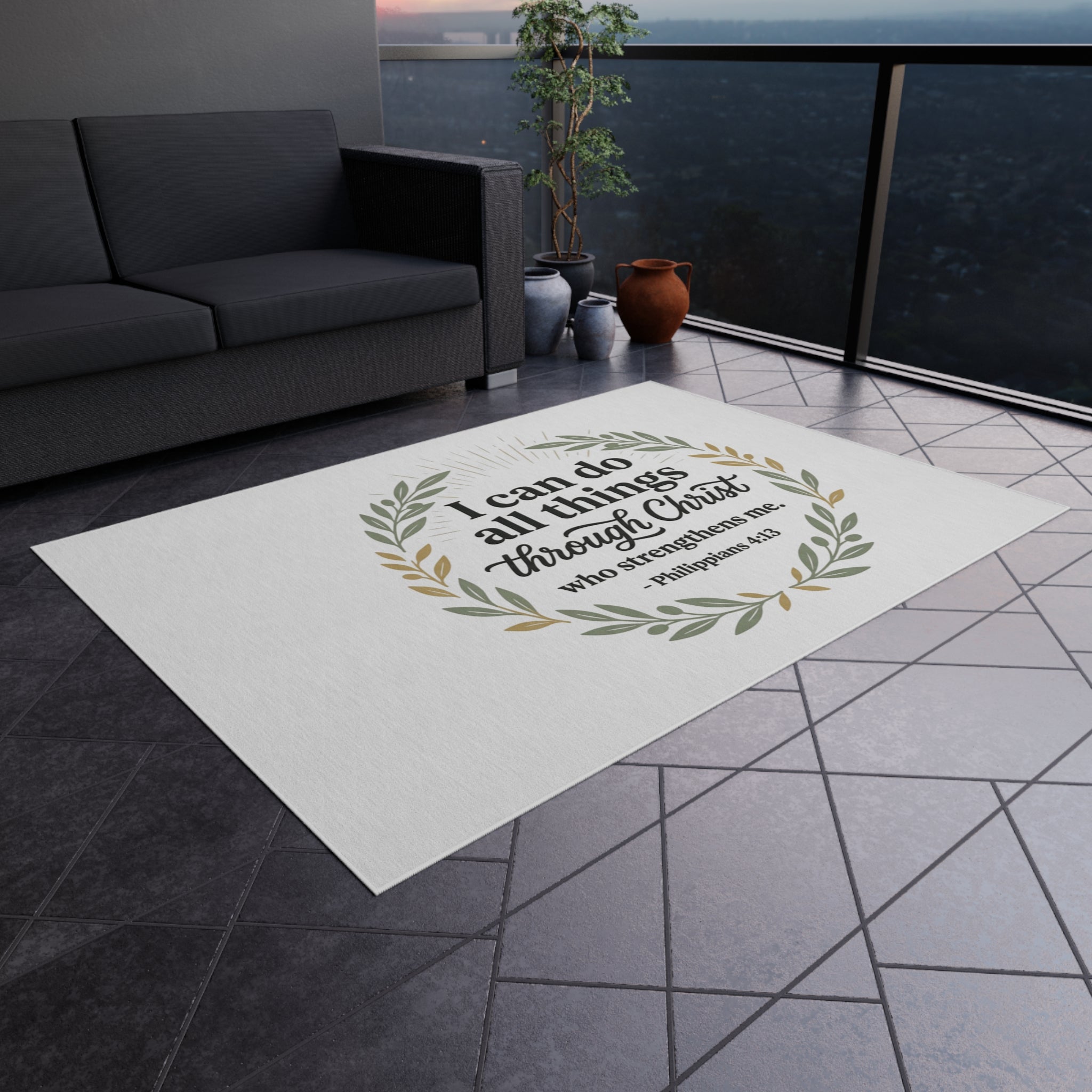 Philippians 4:13 Outdoor Rug — 'I Can Do All Things Through Christ' Wreath Doormat